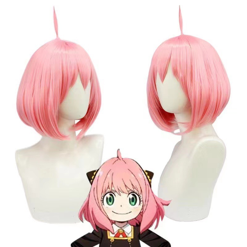 Anime Cosplay Anya - Wig bob merah muda untuk cosplay
