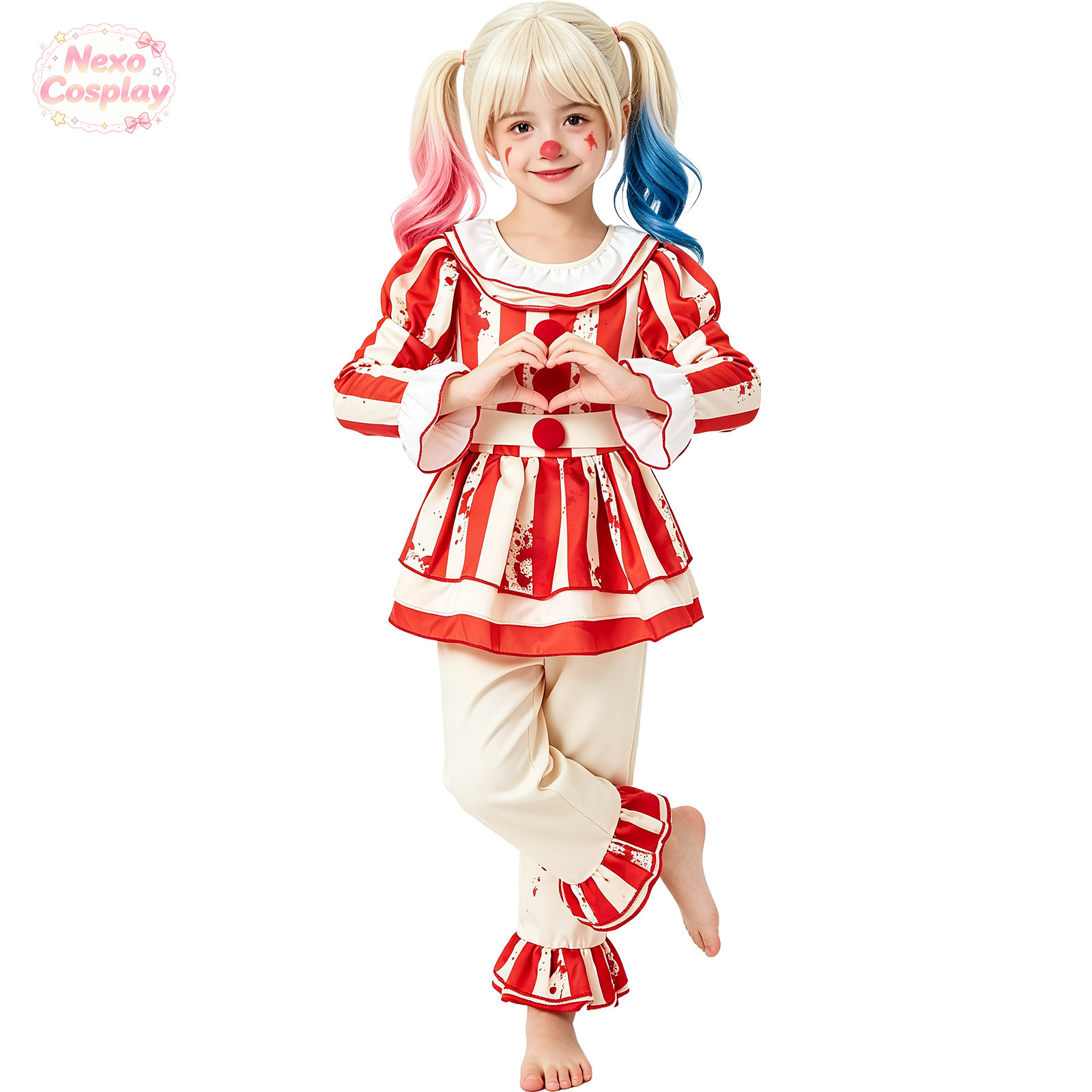 Setelan Badut Horor Bergaris M - Anime Cosplay Kid ulasan dan harga