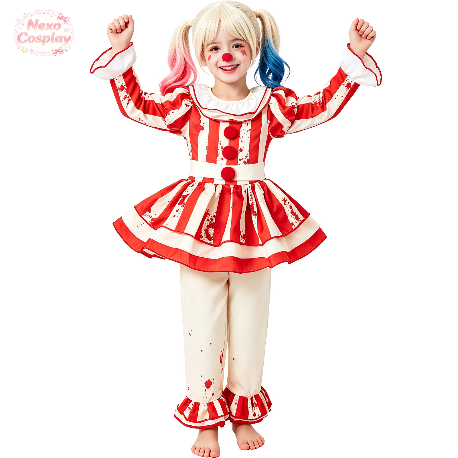 Setelan Badut Horor Bergaris M - Anime Cosplay Kid ulasan dan harga