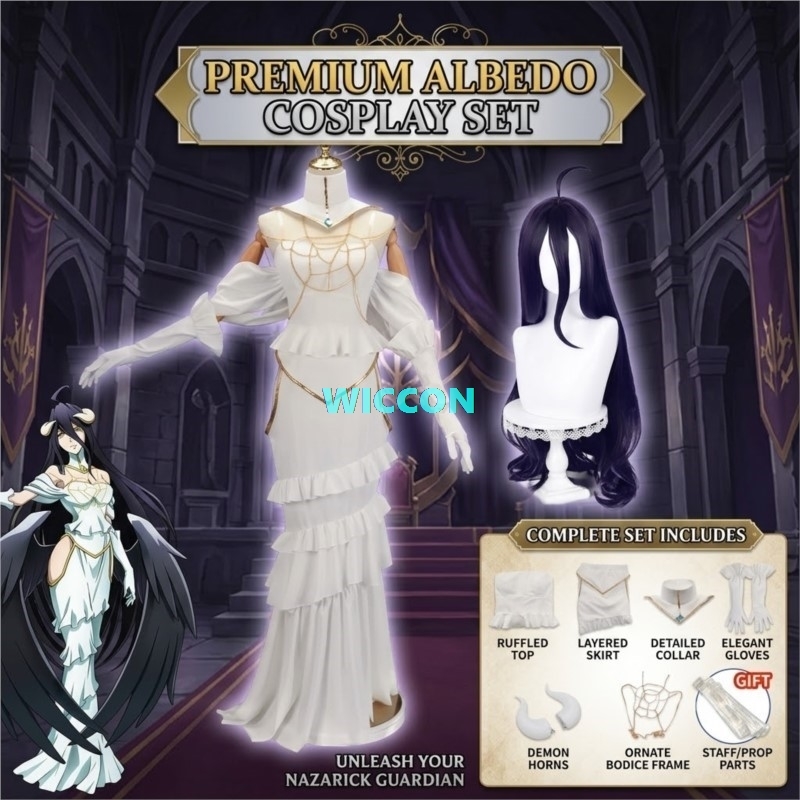 TERSEDIA Wig Kostum Albedo Wan - Anime Cosplay Albedo ulasan dan harga